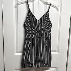 Purple Snow Black White Stripe Adjustable Spaghetti Strap Romper Size M